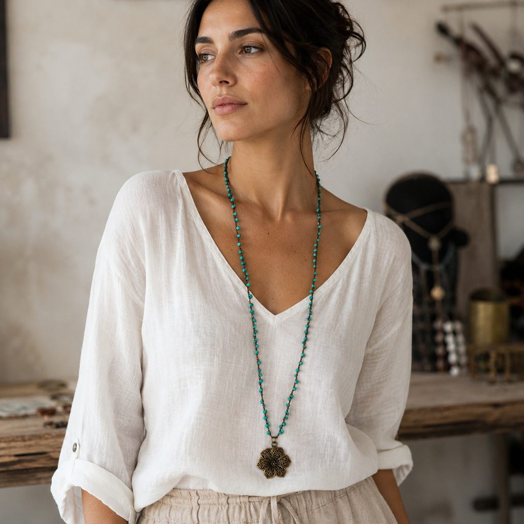 Collana con mezzi cristalli turchese