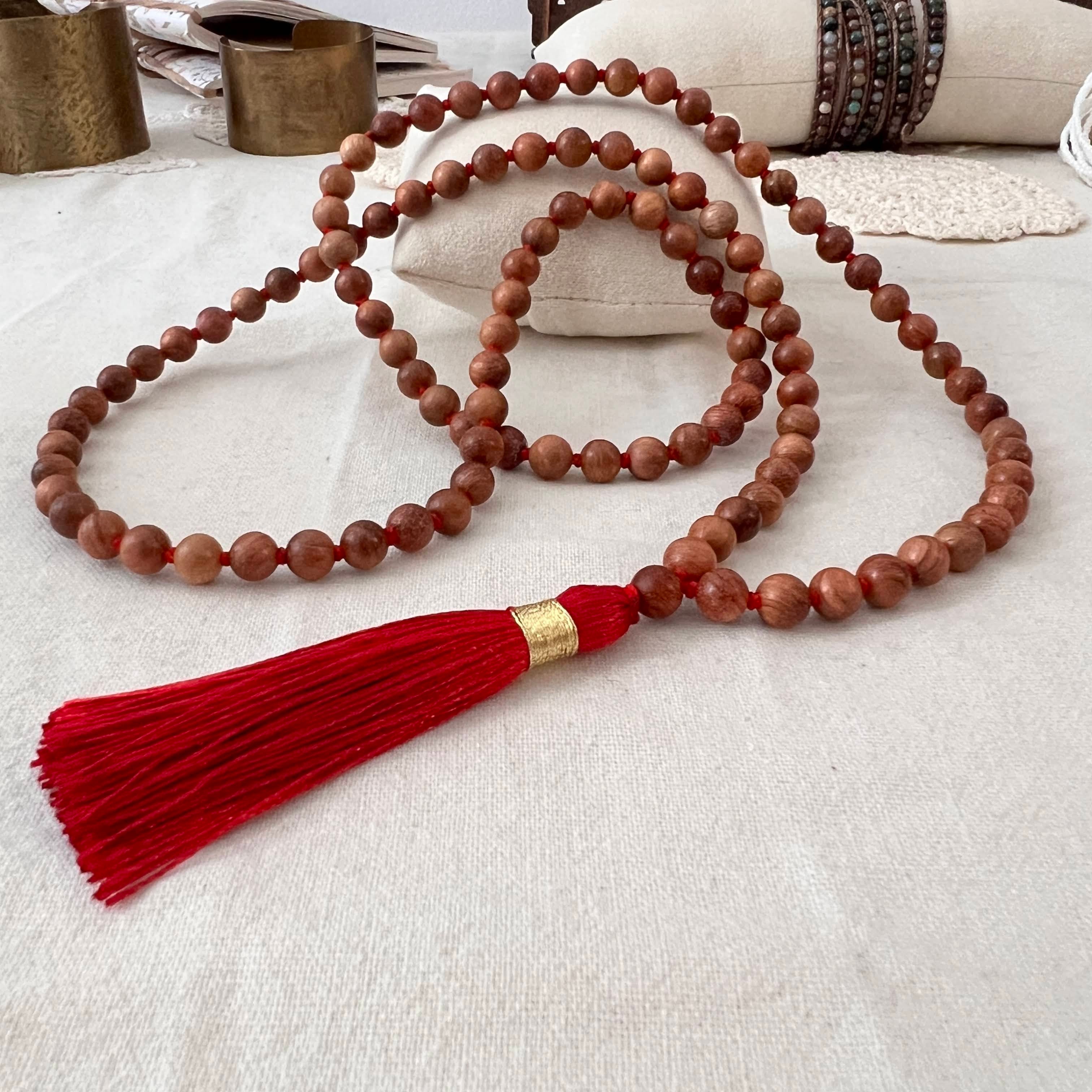 Collana 108 perle di legno di rosa , collana mala di perle per meditazione