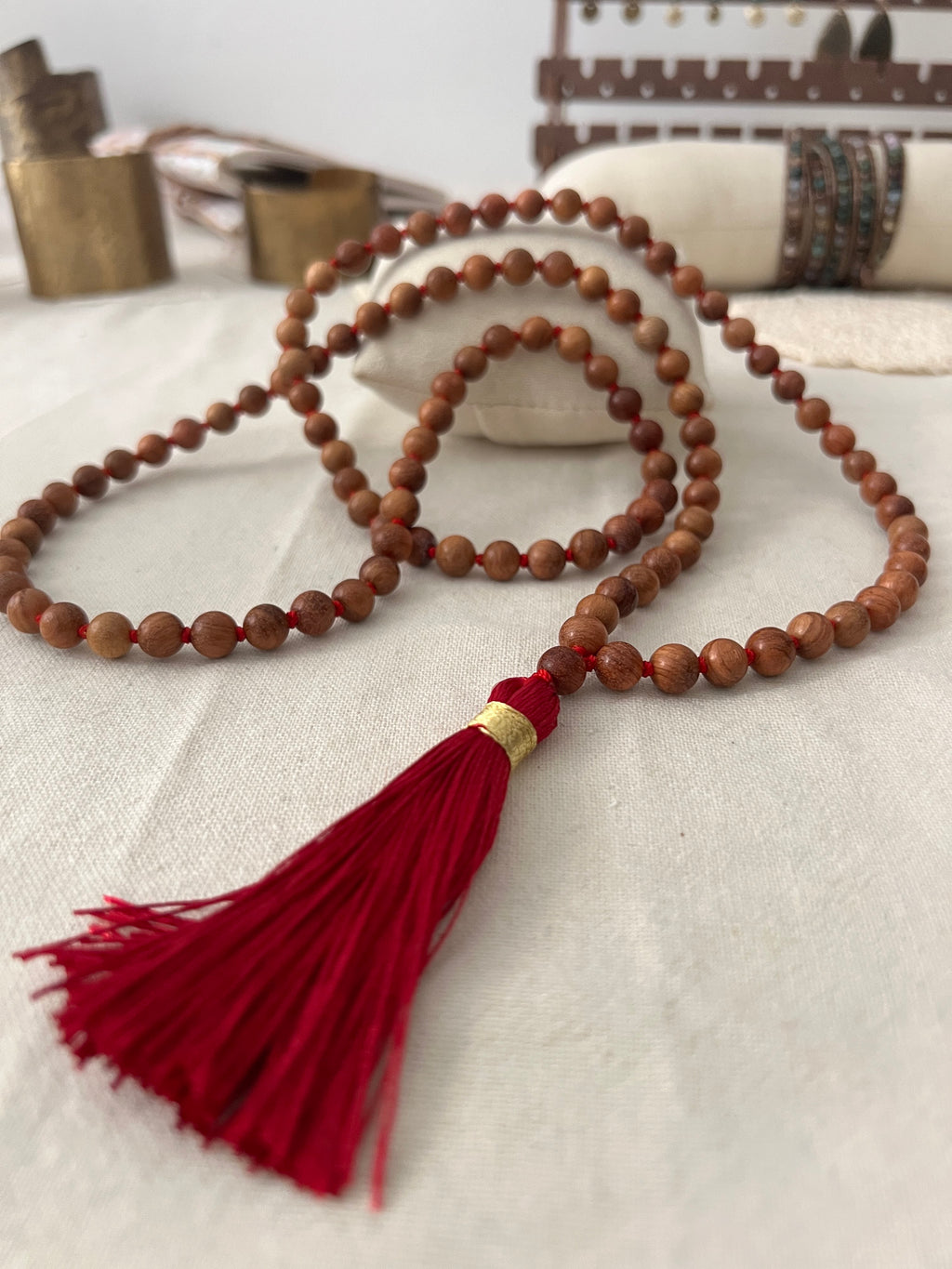 Collana 108 perle di legno di rosa , collana mala di perle per meditazione